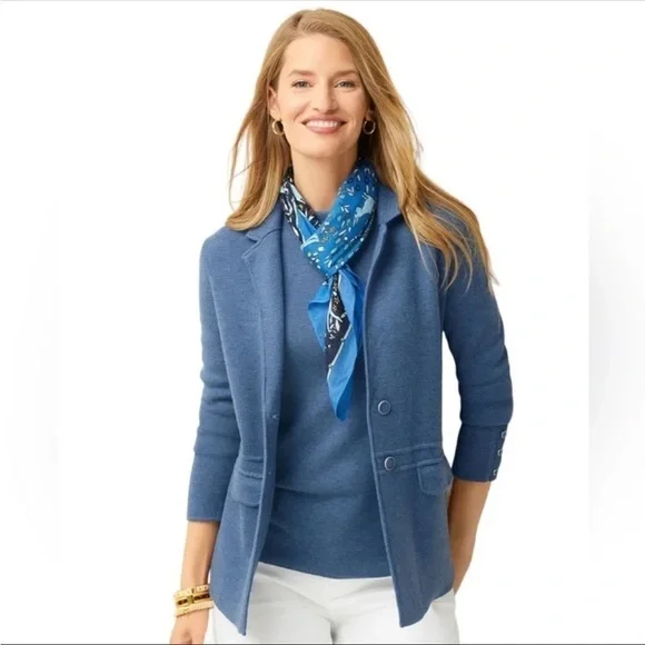 Talbots Merino Sweater Jacket Blazer in Heathered Denim Blue Medium - Picture 11 of 11